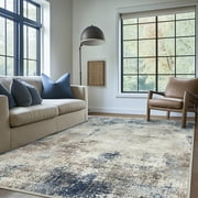 DEORAB 3X5 Area Rugs for Living Room, Large Modern Machine Washable Vintage Rugs Distressed Abstract Print Blue Throw Rug for Bedroom Aesthetic, Non Slip Ultra-thin Carpet with Gripper